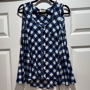 Style & Co. Navy and White Checkered Blouse. NWOT